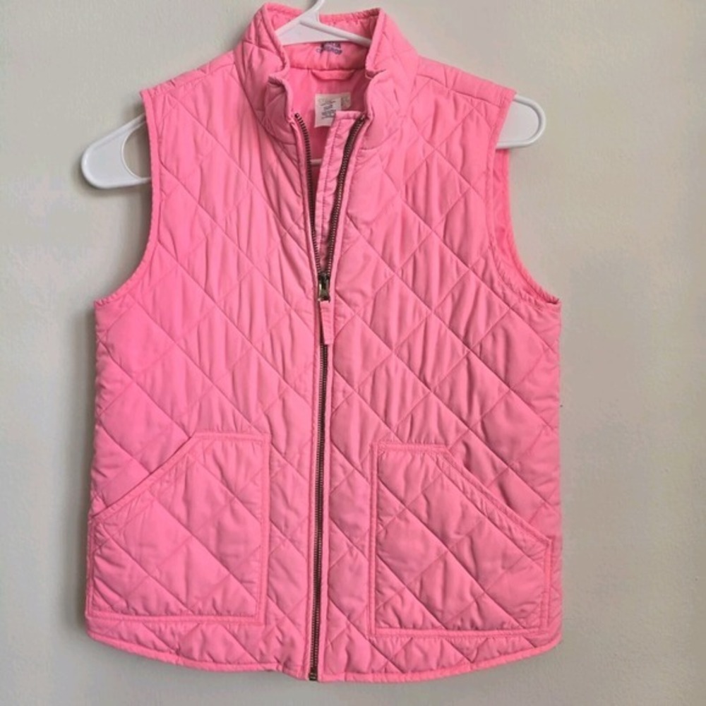 Crewcuts Girls Neon Pink Quilted Puffer Vest Full Zip Vest Size 12